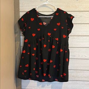 SHEIN Black and Red Heart Blouse